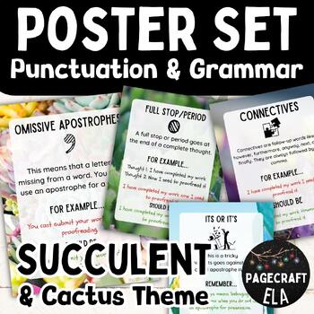 Preview of 15 Punctuation and Grammar Posters | Succulent & Cactus Theme | Rules and Tips