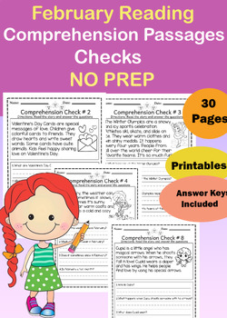 Preview of 15 Reading Comprehension Checks for February (Comprehension Questions)