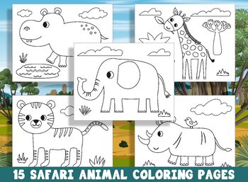 Preview of 15 Safari Animal Coloring Pages for Preschool and Kindergarten, PDF File
