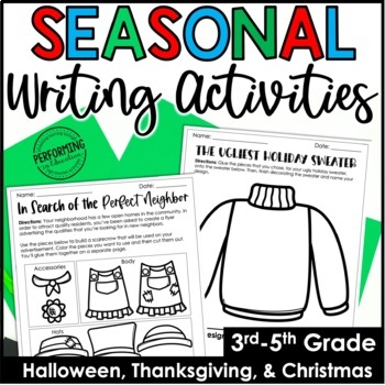 Preview of 15 Seasonal Writing Activities | December, Thanksgiving, and Halloween Writing
