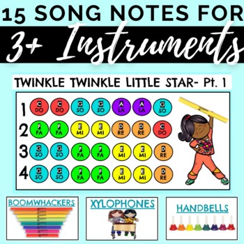 Preview of 15 Song Notes for Xylophones, Boomwhackers, Handbells & More! | Editable!