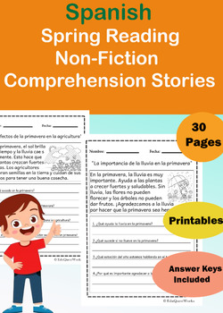 Preview of 15 Spring Spanish Nonfiction Reading Comprehension Stories Questions