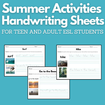 Preview of 15 Summer Activities Handwriting Worksheets for High School and Adult ESL
