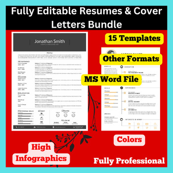 Preview of 15 Teacher,Educator, or Other Professional Resumes and Cover Letters Bundle,2024