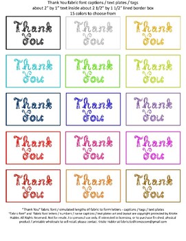 Preview of 15 Thank You Caption Tags Fabric Font Printable Jewel Tone Colors