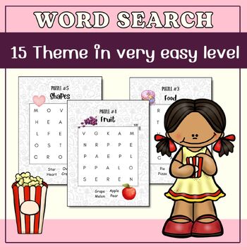Preview of 15 Theme of Word Search Puzzle very easy level Fun Activity Vocabulary Worksheet