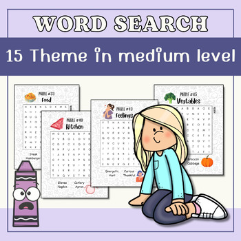 Preview of 15 Theme of Word Search Puzzles Medium level with Fun Facts Worksheets