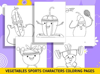 Preview of 15 Vegetables Sports Characters Coloring Pages, For Preschool and Kindergarten