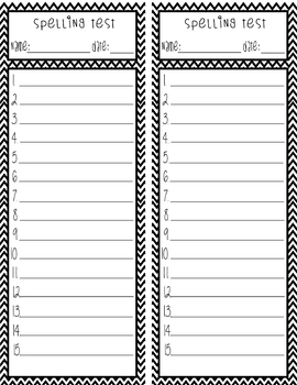 Preview of 15 Word Spelling Test template CHEVRON with 2 tests per page