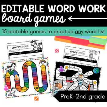 Preview of 15 Word Work Board Games - EDITABLE