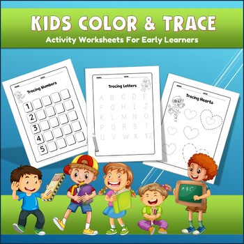 Preview of 15 Worksheets For Early Learning Kids Color and Trace Activity Age 3-7