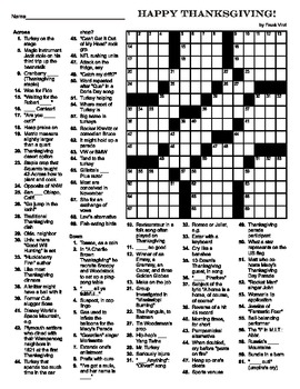 Preview of 15 X 15 Thanksgiving Crossword Puzzle