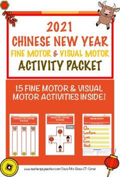 Preview of 15 pg 2021 Chinese New Year Activity Packet! Fine Motor & Visual Motor! NO PREP!