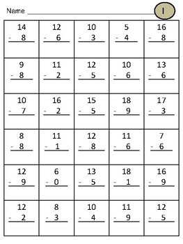 Preview of 15 worksheets of Subtraction WITHOUT regrouping