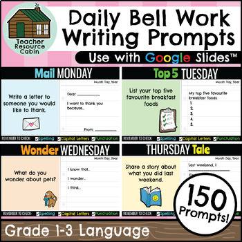 Preview of 150 Daily Bell Work Writing Prompts (Grade 1-3 Language)