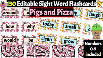Preview of 150 Editable Pig and Pizza Hearts Valentine Sight Words & Numbers Google Slides