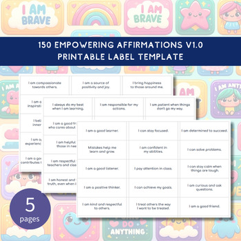 Preview of 150 Empowering Affirmations for 3rd-5th Grade v1.0 | Printable Label Template