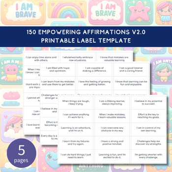 Preview of 150 Empowering Affirmations for 3rd-5th Grade v2.0 | Printable Label Template