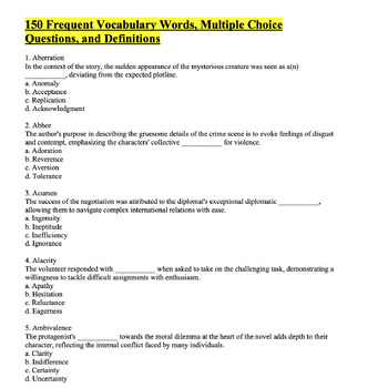 Preview of 150 Frequent High-Level Vocabulary Terms & MC for AP English Lang & Composition