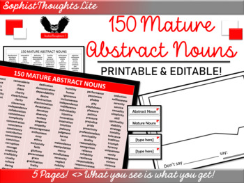 Preview of 150 Mature Abstract Nouns List and Graphic Organizer