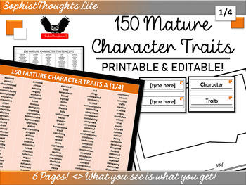 Preview of 150 Mature Character Traits List A