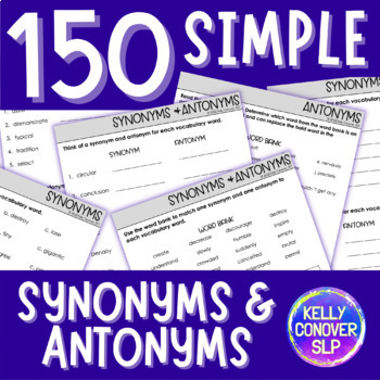 Preview of 150 Synonyms and Antonyms Stimulus Items, Worksheets, & Task Cards