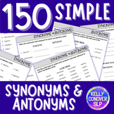 150 Synonyms and Antonyms Stimulus Items, Worksheets, & Ta