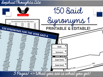 Preview of 150 Synonyms for “Said” Word List A