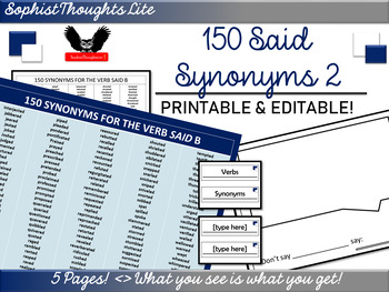 Preview of 150 Synonyms for “Said” Word List B