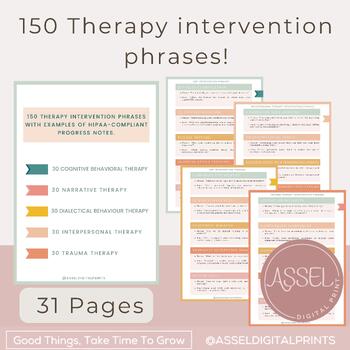 Preview of 150 Therapy Intervention Phrases HIPAA Compliant Progress Note
