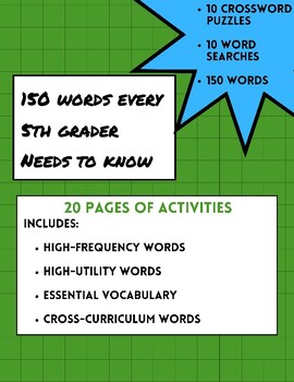 Preview of 150 Words 5th Graders Need to Know Word Search and Crossword Puzzle Combo