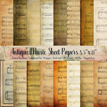 16 Antique Music Sheet Digital Papers 8.5x11 in by ThingsbyLary | TPT