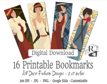 Preview of 16 Art Deco Fashion Bookmarks - Editable, Personalize, Customize, Fundraiser