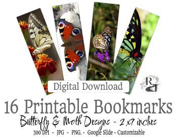 Preview of 16 Butterfly & Moth Bookmarks - Editable, Personalize, Customize, Fundraiser