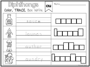 20 diphthongs color and writing worksheets kindergarten 1st grade ela