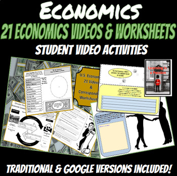 Preview of 21 Economics Videos with Worksheets! | Student Activities | Distance Learning
