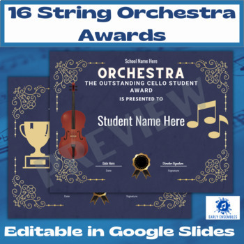 Preview of 16 Editable String Orchestra Awards - End of Year Concert Awards - Google Slides