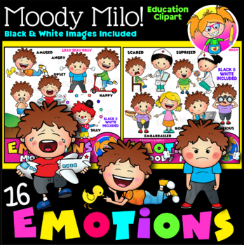 Preview of Emotions Clip Art - Moody Milo. Color & Black/white. {Lilly Silly Billy