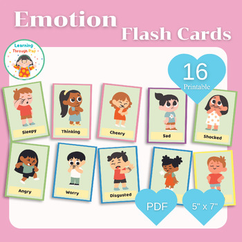 Preview of 16 Emotions flashcards, Montessori material, Feelings for kids and toddlers,