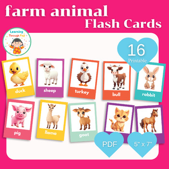 Preview of 16 Farm Animals Cards, Montessori flash cards, Pre-School Cards