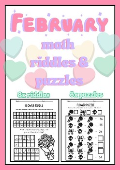 Preview of 16 February Math Riddles & Puzzles, Valentines Math Crack the Code