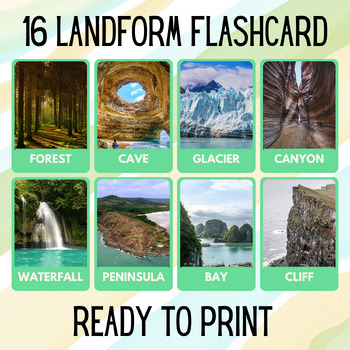 Preview of 16 Landform Educational Printables Flashcards Educational Activities Montessori