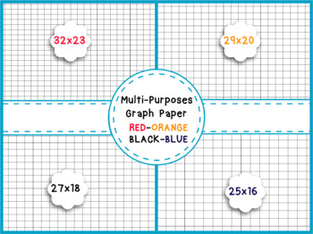 Preview of 16 Graph Paper Multi-purposes, 4 colors & Grid sizes, Math Template Graphing