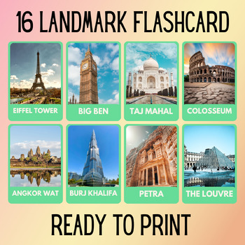 Preview of 16 Landmark Educational Printables Flashcards Educational Activities Montessori