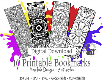 Preview of 16 Mandala Coloring Page Bookmarks Ver 2 Editable Print Digital Graphics