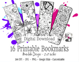 16 Mandala Flower Coloring Page Bookmarks Ver. 2 Editable,