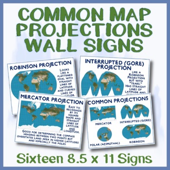 Preview of 16 Map Projection Mini-Posters for Geography / Lat and Long - 8.5 x 11