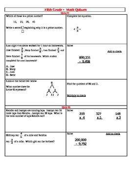 Preview of 16 Math Quizzes (5th grade)