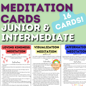 Preview of 16 Meditation Cards for Junior/Intermediate Students-Calming Corner, Mindfulness