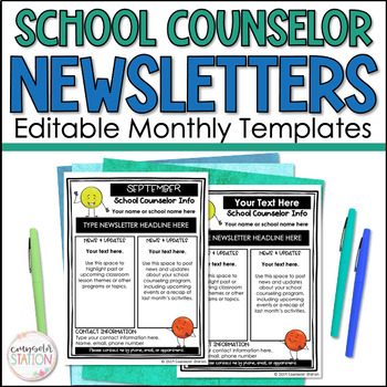 Preview of Monthly Editable School Counselor Newsletter Templates - Multiple Versions